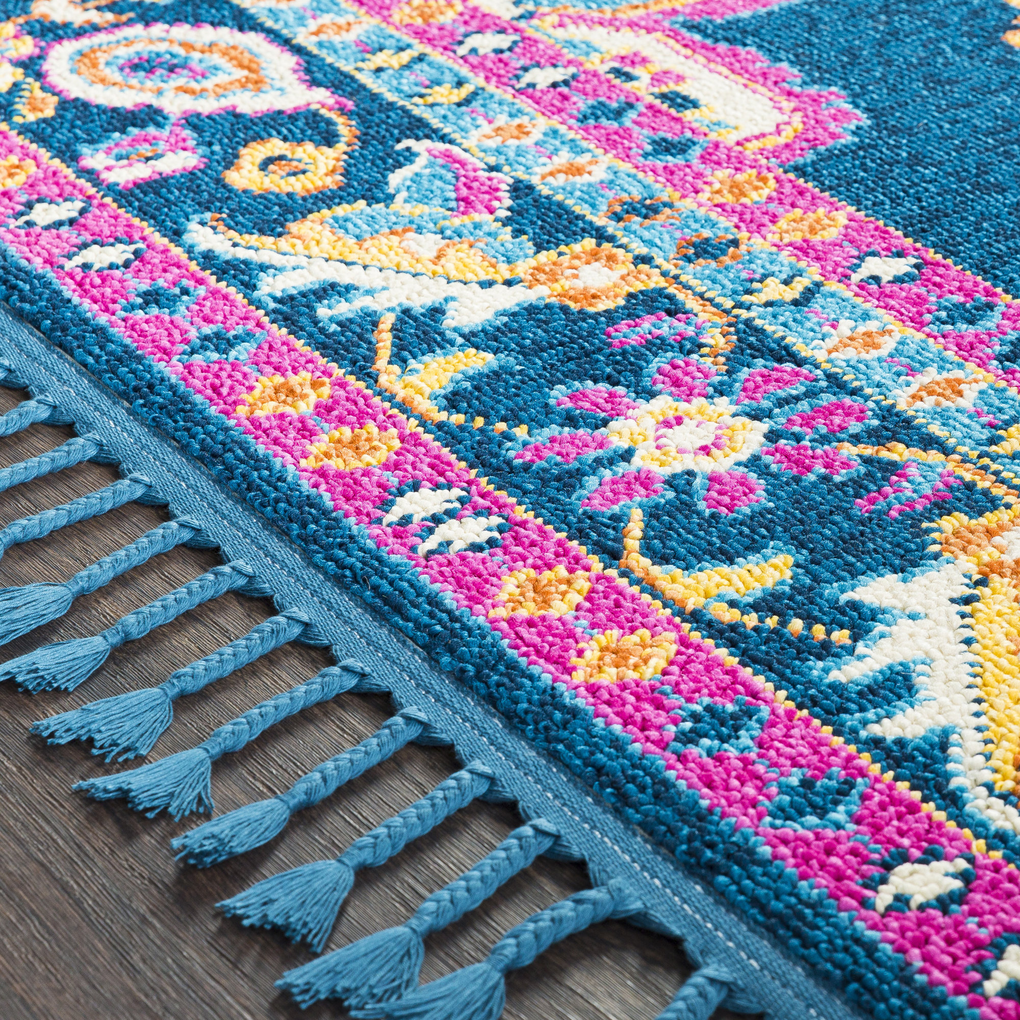 Crew Boho Medallion Tassel Blue/Pink Area Rug Joss & Main